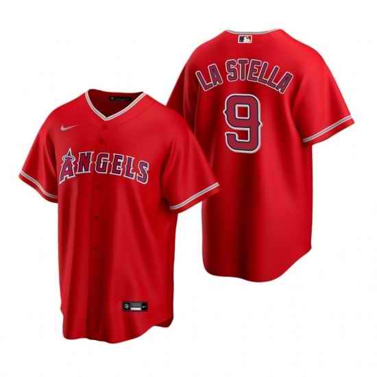 Mens Nike Los Angeles Angels 9 Tommy La Stella Red Alternate Stitched Baseball Jersey
